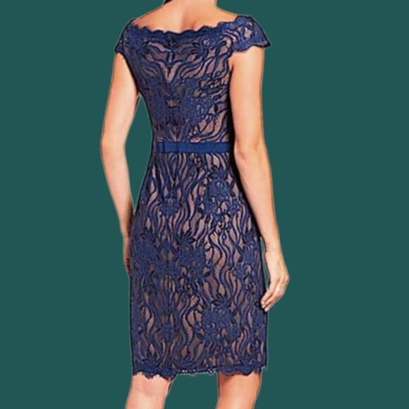 Tadashi Shoji Lace Off-The-Shoulder Sheath Dress Royal Blue Size 8 - Picture 2 of 16